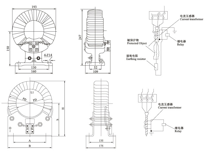 零序电流互感器外形及安装尺寸